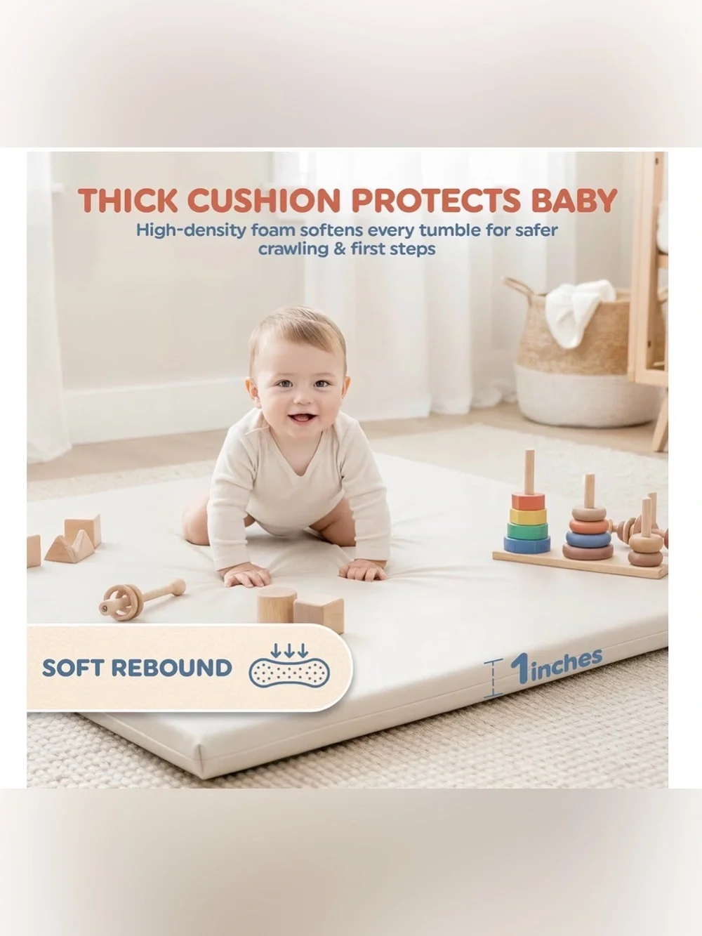 Cream Play Mat - Soft Foam Floor Mat for Kids